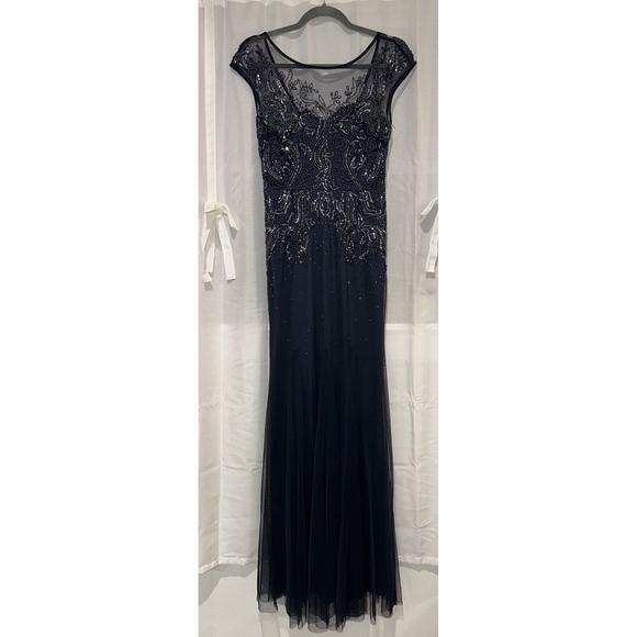 Jenny Packham Embellished Sequin Tulle Dress Mermaid Size 8 Navy Formal Wedding